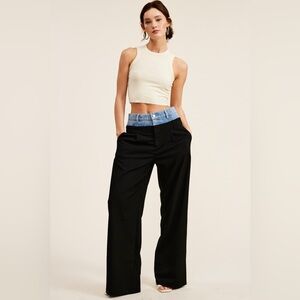 61. Denim Waistband Trousers in Black